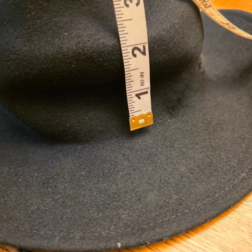 Arlin Vintage‎ Black 100% Wool Wide Brim Felt Hat Chin Strap Sombrero Cowboy USA